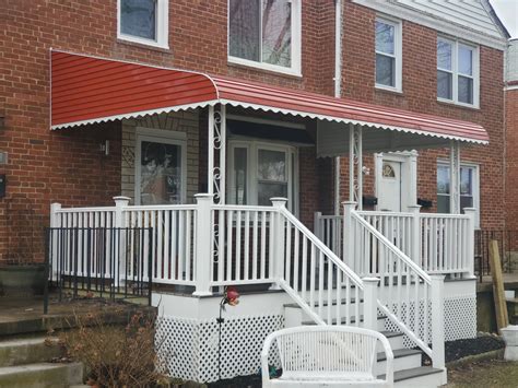 wood porches on metal house|residential painted metal awnings.